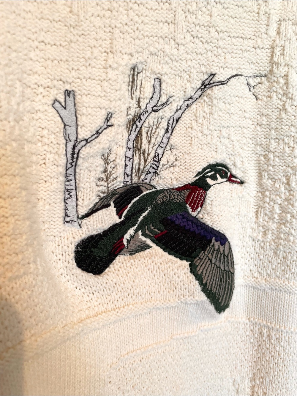 VTG 90s Fieldmaster Men’s Wood Duck Sweater Textured Cotton USA Ivory Preppy XL - Picture 4 of 10
